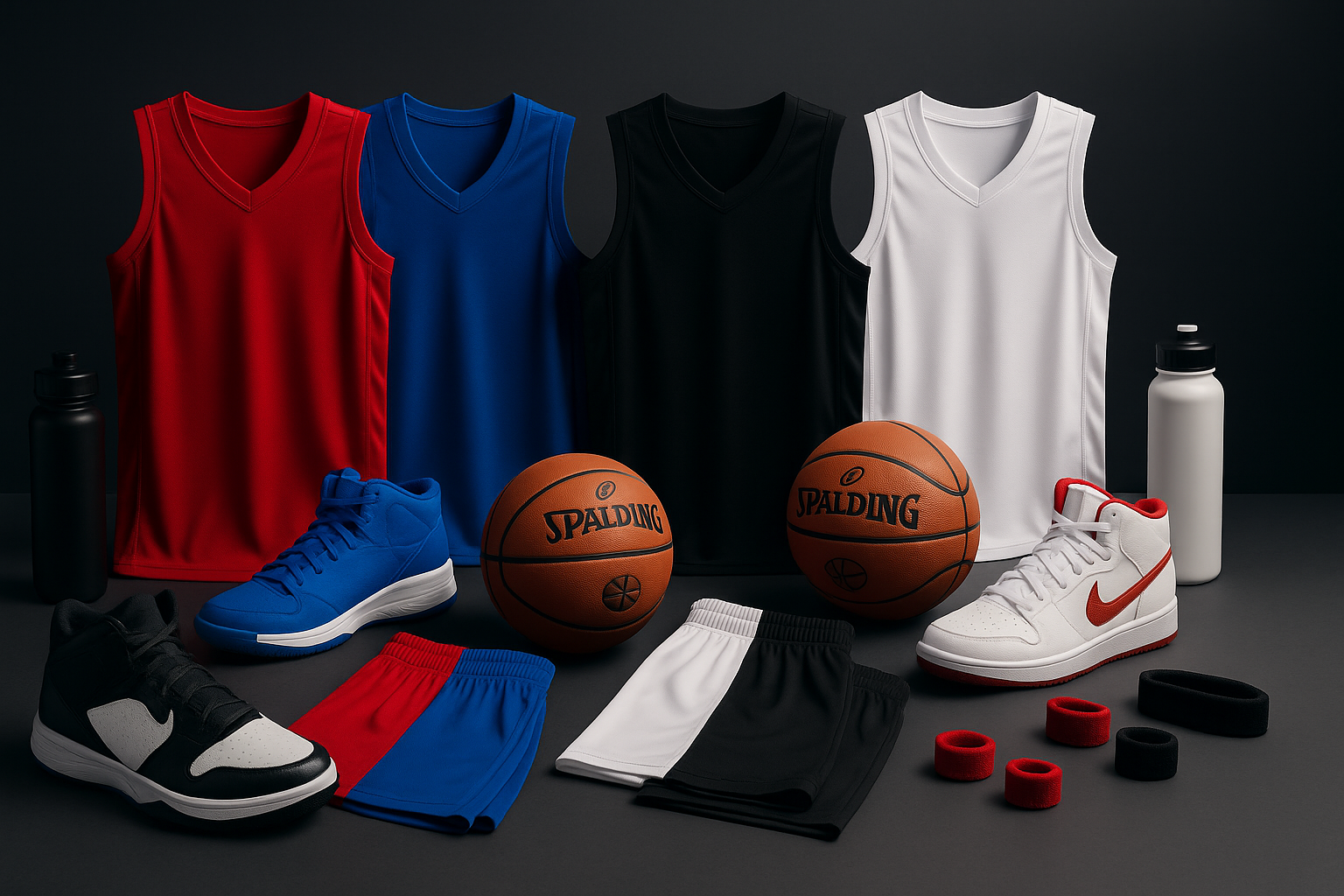 a mobile friendly image of basketball kits and accessories for the hero banner of a basketball shop