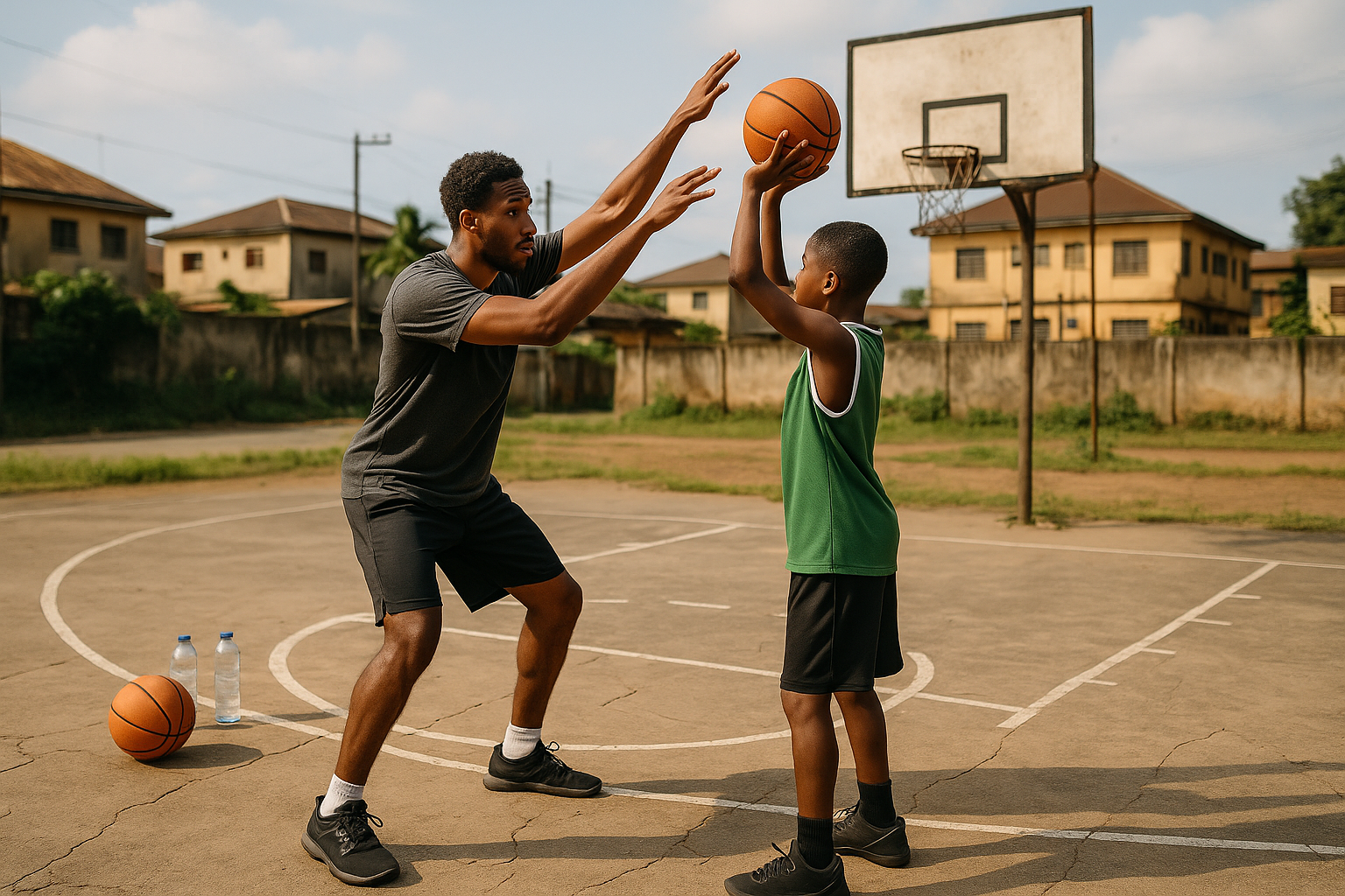Young Nigerian basketball coach doing outdoor private training